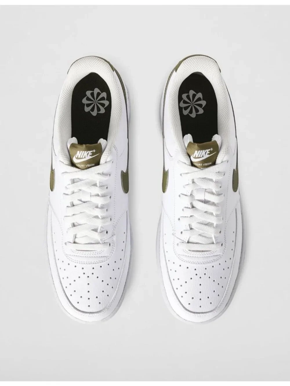 Men's White/Medium Olive Classic Court Vision Low Next Nature Fashion Sneakers